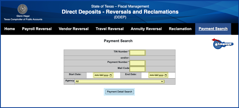 Payment Search Fields