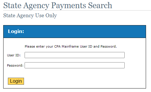 state agency payment search login screen screenshot