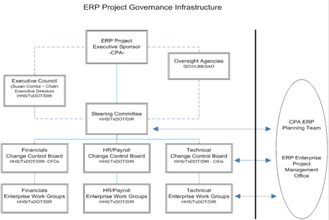 chart graphing the organization of the ERP project governance