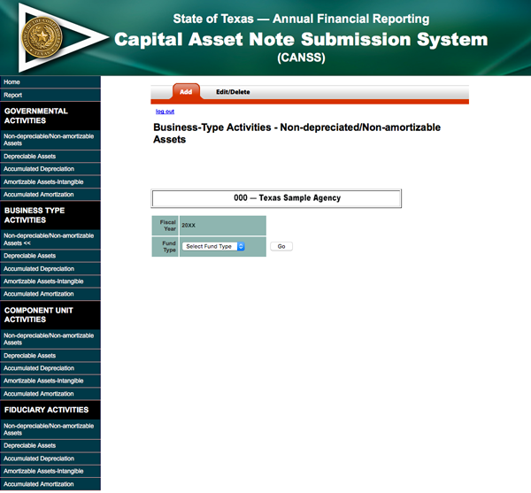 screen shot of Capital Assets not depreciated/amortized