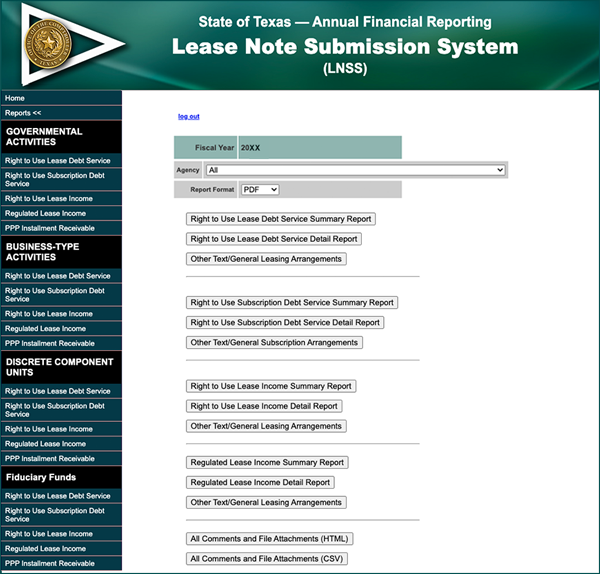LNSS Report Generating Screen