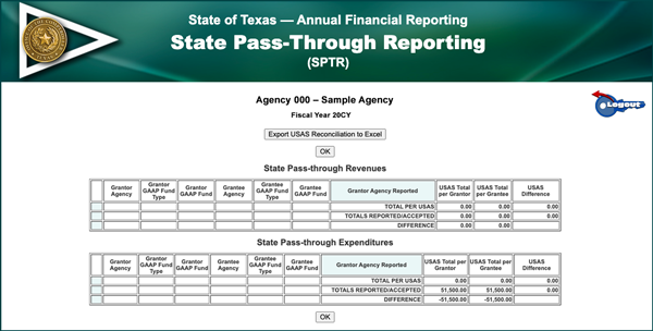 USAS Reconciliation Report Screen