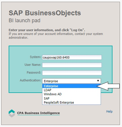 Business Objects Login Page